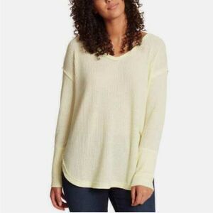 NWT Vintage America brand Waffle weave/thermal pullover v-neck top Yellow Large